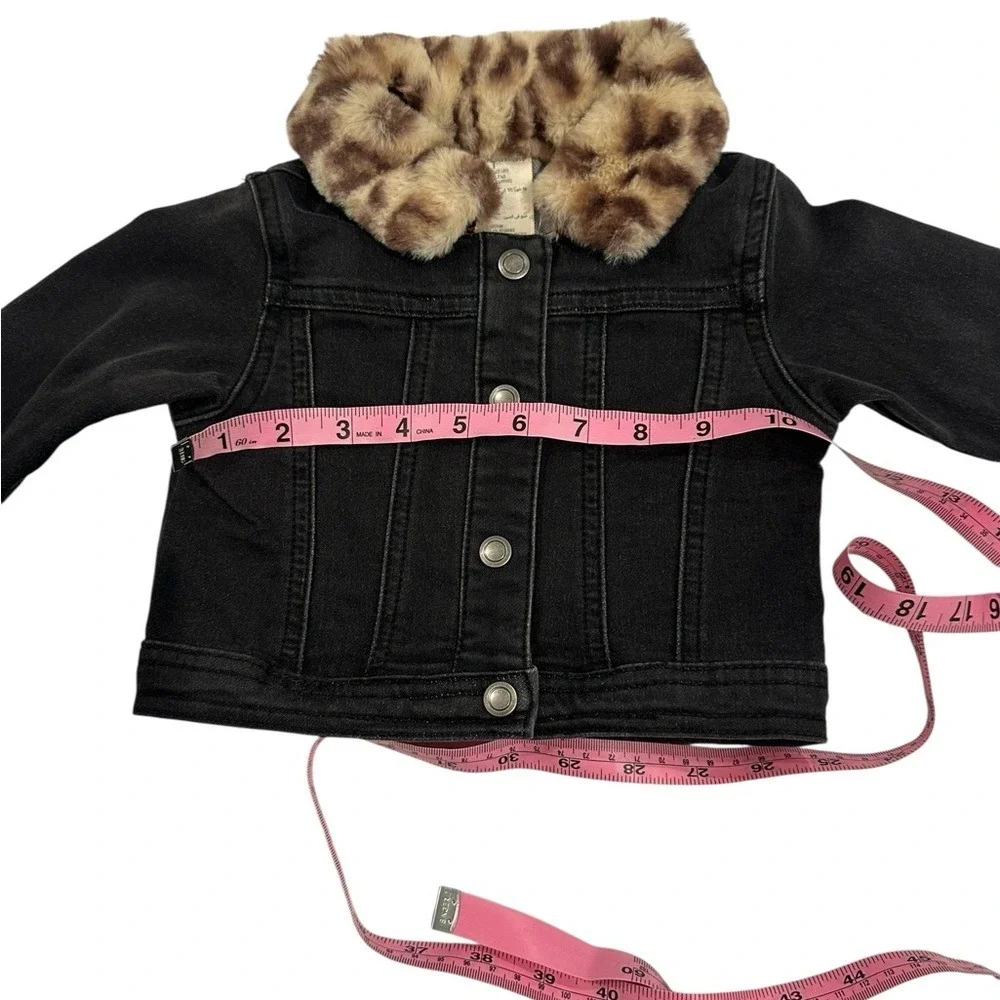 First Impressions Black Denim Jacket with Faux Fur Collar 12M‎